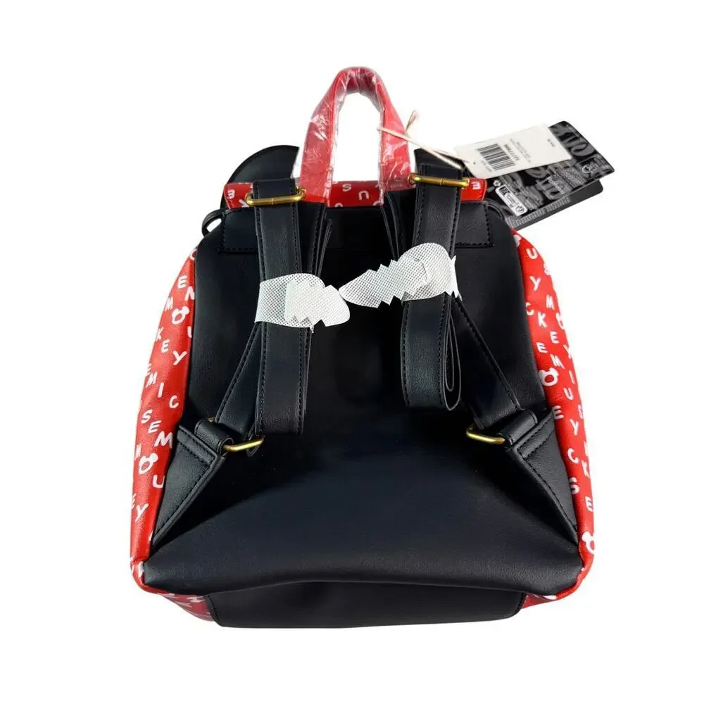 Loungefly Disney Mickey Mouse Mini Backpack Red Black Ears Logo Print NWT